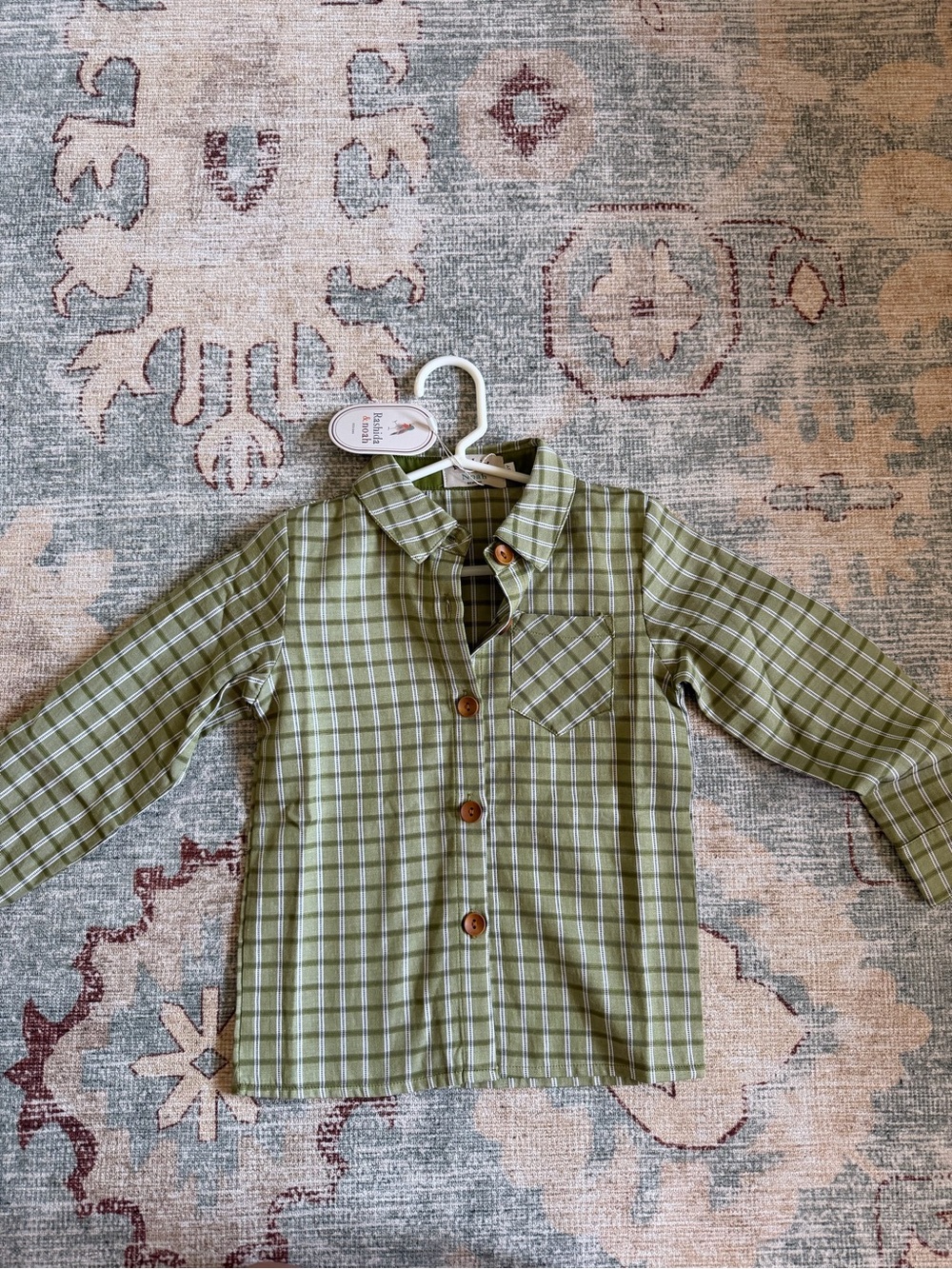 Toddler Olive Plaid Button-Down Shirt with Chest Pocket